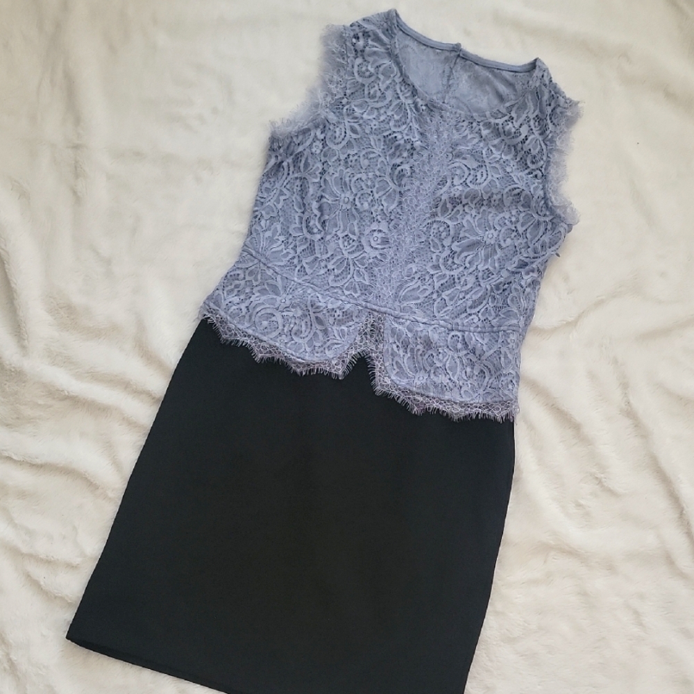 Lace Overlay Sleeveless Evening Dress